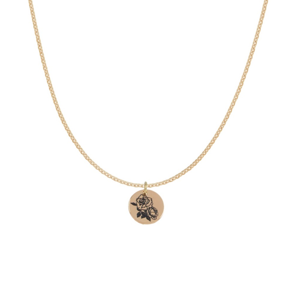 Gold Flower Stamped Coin Charm Necklace